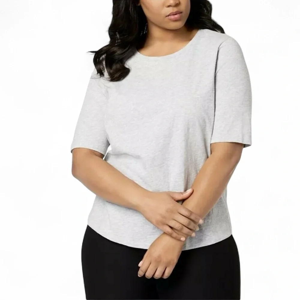 Eileen Fisher sz 2X Dark Pearl Gray Organic Cotton Elbow-Sleeve T-Shirt Dark New - Picture 1 of 12